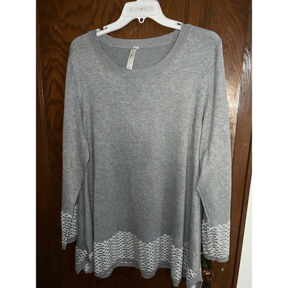 Pina Rossi Sweater Womens Plus 2X Grey Tunic soft longline modest accent hem - Picture 9 of 9